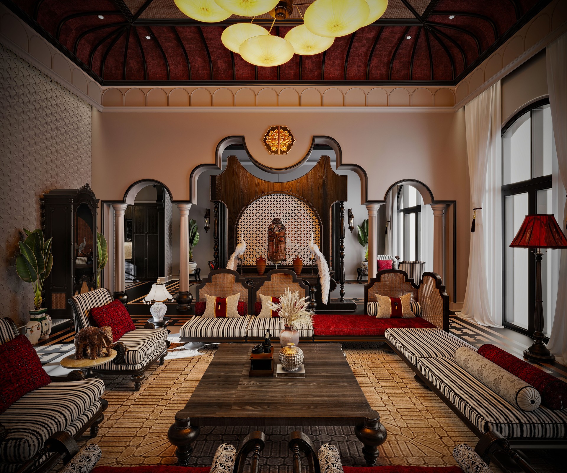 3D RENDER LUXURY HOME LIVING ROOM