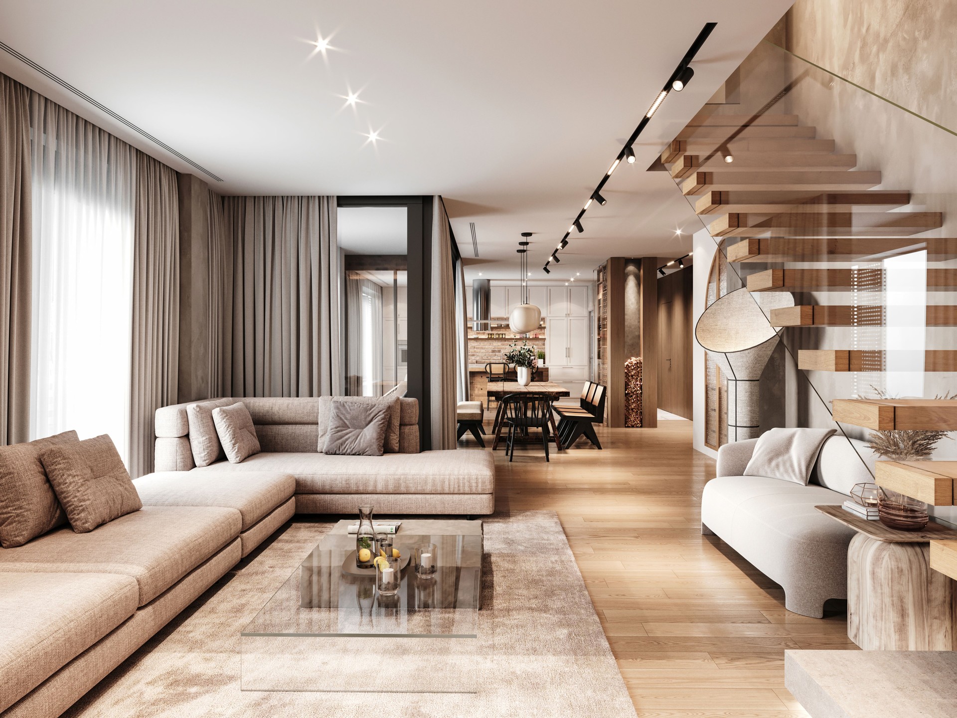 Loft open space living room interior