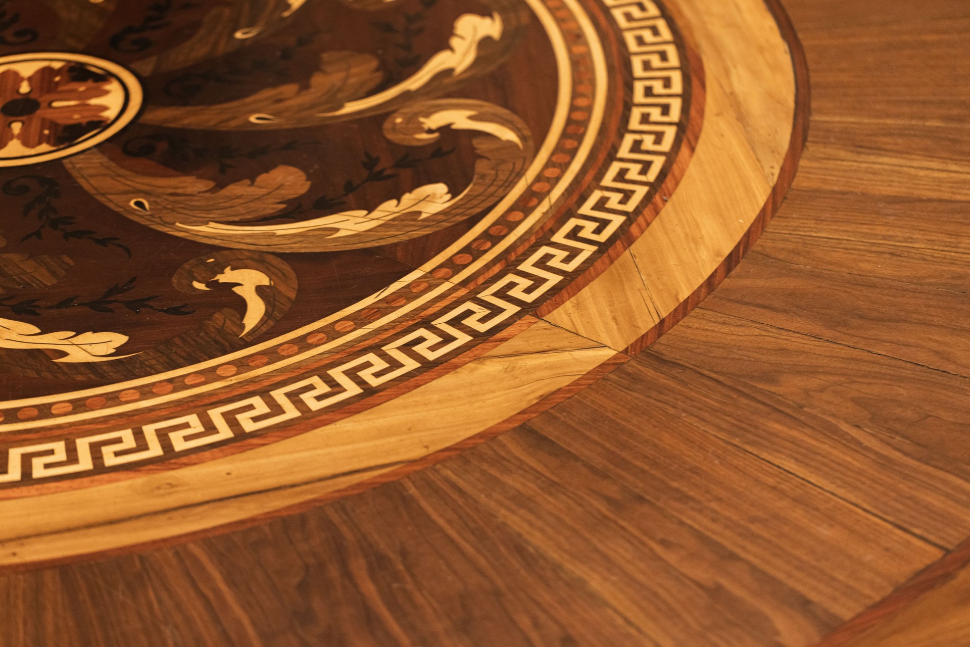 Intricate Wooden Parquet With Detailed Inlaid Pattern. Classic Design