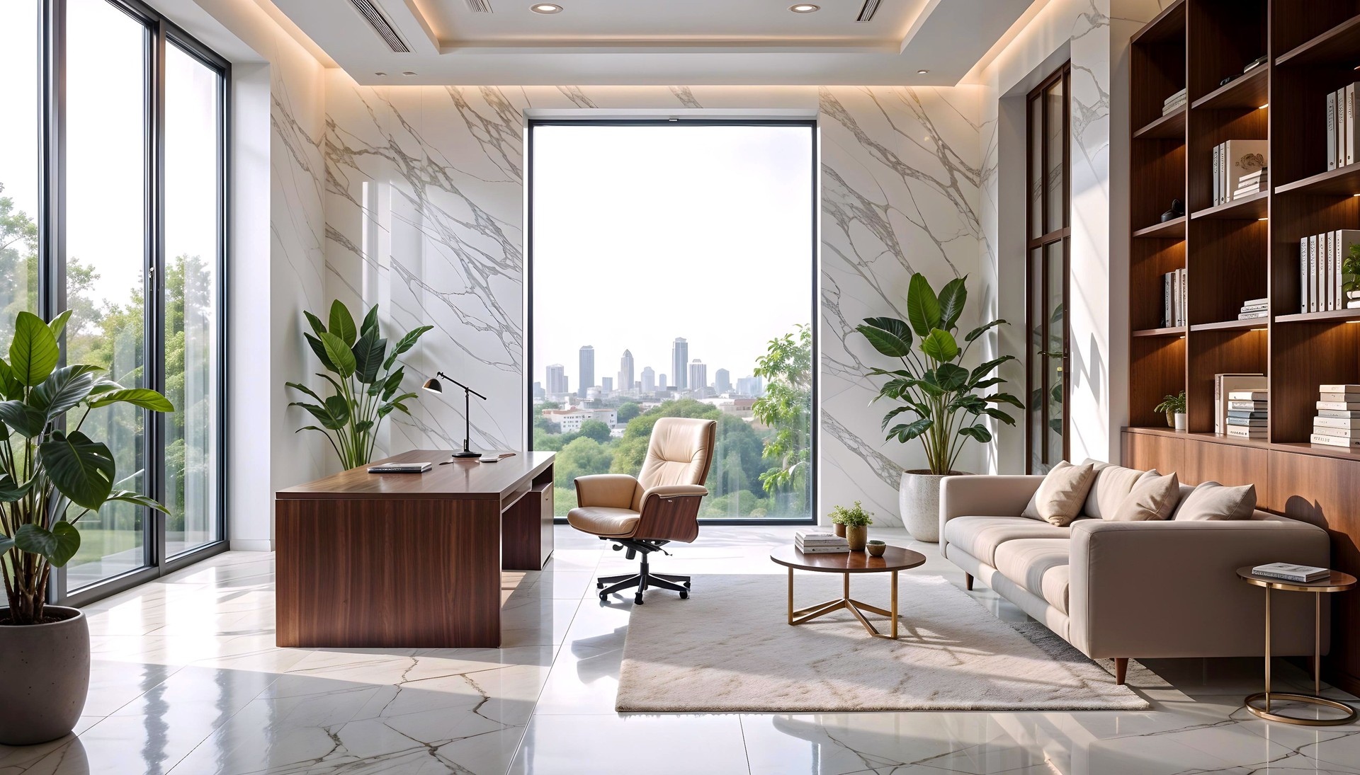 An ultra-modern, luxurious office room